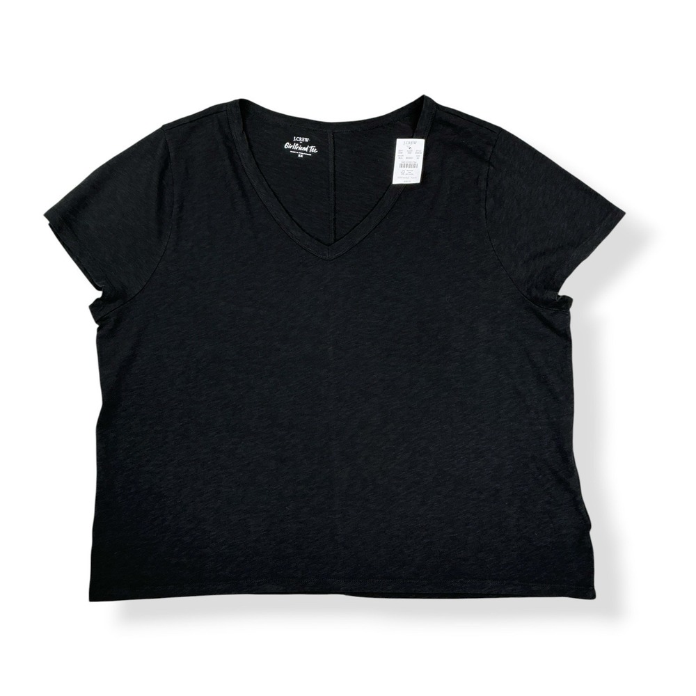 J Crew Top Women 3X Black Short Sleeve V-Neck T-Shirt Stretch Girlfriend Tee NWT